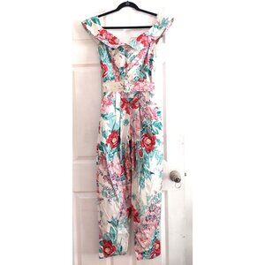 Vintage 1980s Floral Corset Style Romper Size M Basque Wasp Waist